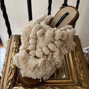 Zara Beige Textured Pom Pom Women's Shoes
